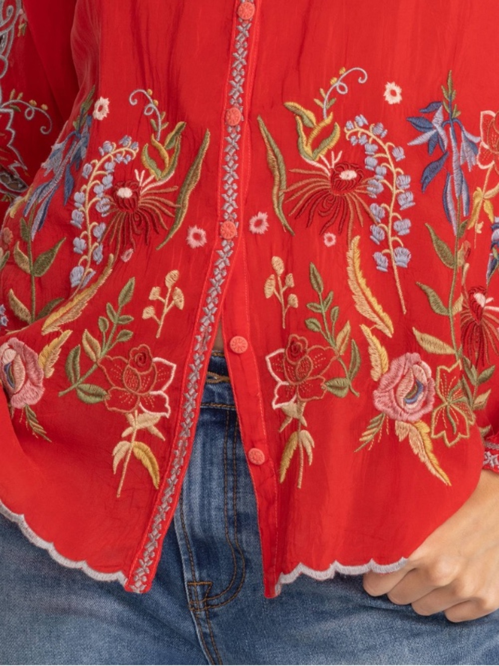 Johnny Was Ruelle Button Down Embroidered Blouse S - Picture 4 of 14